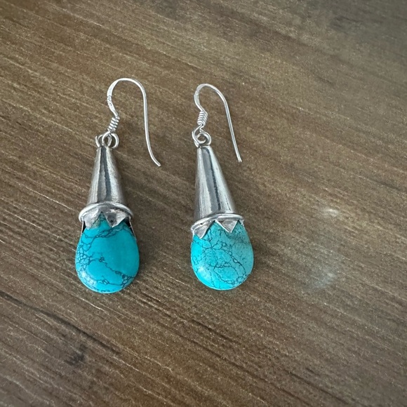 925 Silver and Turquoise Drop Earrings - Picture 2 of 4